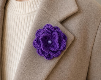 Handmade Crochet Flower Brooch Green Floral Pin Statement Accessory Knit Flower Jewelry Gift for Her Coat Sweater