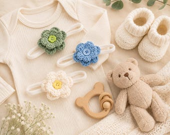 Newborn flower headbands Tiny baby girl bows Baby shower gift Olive cream infant headband Petite hair flower Toddler headbands aqua blue