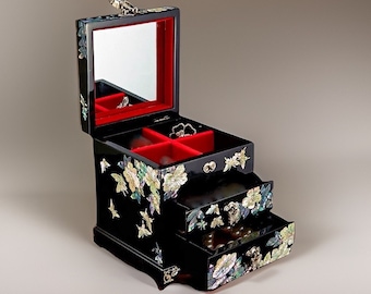 Mother of Pearl Lacquer Jewelry box | Wooden Trinket | Jewelry Organizer | Lacquer Mother of Pearl Jewelry Box