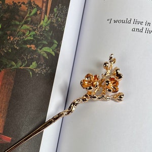 Jasmine Flower Garden Gold Hair Stick, Gold Hair Jewelry, Gold Hair Accessories, Gold Hair Pin, Floral Hair Stick, Wedding Hair Accessories