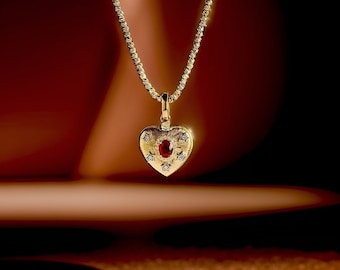 18K Solid Gold Heart Natural Ruby and Diamond Enhancer Bail Pendant, 18k Solid Gold Heart Necklace, Natural Ruby Pendant, Natural Diamond