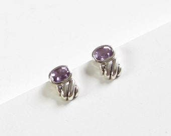 Natural Amethyst Sterling Silver Earrings, Vintage Silver Earrings, Purple Earrings, Stud Earrings, Pierced Earrings, Wedding Earrings