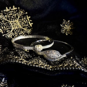 Vintage 18K White Gold Moissanite Bangle Bracelet Set | Diamond Bangle | Art Deco Stacking Bangles | Gift for Her | diamond alternative