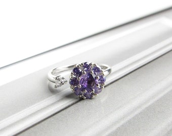 Amethyst Spinner Silver Open Ring, Open Ring, Promise Ring, Sivler Ring, Cocktail Ring,Adjustable Ring