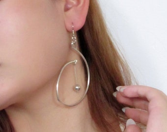 Sterling Silver Curve Drop Earrings | Vintage Jewelry | Statement Earrings