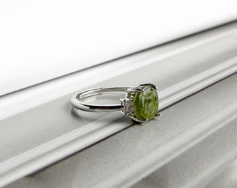 Natural Green Tourmaline Carving Sterling Silver Amulet Ring, Solitaire Ring, Cocktail Ring,Adjustable Ring