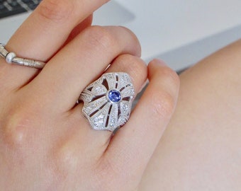 Vintage Filigree Iolite Silver Cocktail Ring, Vintage Silver Ring, Statement Ring, Colorstone Ring, Blue Ring, Gemstone Ring