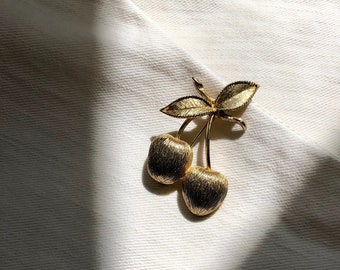 Cherry Gold Statement Brooch Pin | Vintage Gold Brooch | Vintage Gold Pin | Vintage Jewelry | Statement Pin | Gold Filled | Cherry Pin