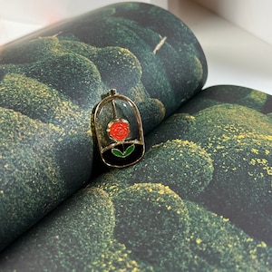 Little Prince Rose Glass Dome Enamel Gold Brooch, Little Prince Brooch,Little Prince Gift,Le Petit Prince Brooch,Rose Pin, Little Prince Pin