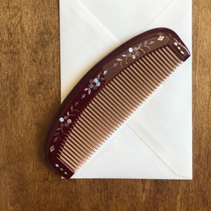 Sakura Lacquer Hair Comb 9&quot; | Wooden Comb | Lacquer Comb | Fine Toothed Comb | Japanese Comb | Mother of Pearl | Kushi Comb