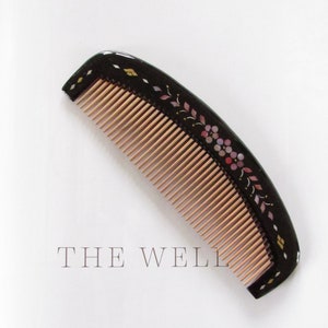 Sakura Black Lacquer Hair Comb 9" | Wooden Comb | Lacquer Comb | Fine Toothed Comb | Japanese Comb | Mother of Pearl | Kushi Comb