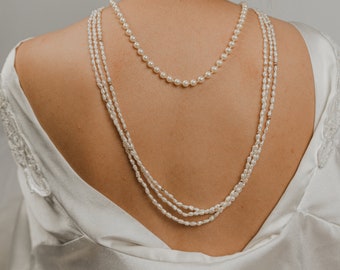 Three Strand Long String Pearl Necklace, Vintage Pearl Necklace, Vintage Jewelry, Wedding Necklace, Long String Necklace, Layering Necklace