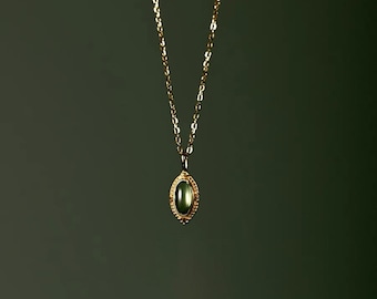 Navette Peridot 14k Gold Pendant Necklace, Natural Oval Peridot Gold Necklace, Marquise Shape Oval Cut Peridot Charm Necklace, Peridot Gift