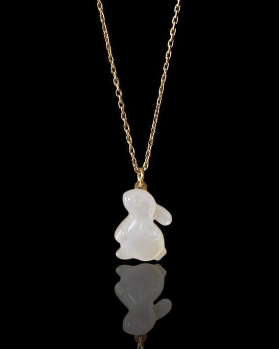 Mother of Pearl Bunny Pendant with Gold Chain, Vi… - image 3