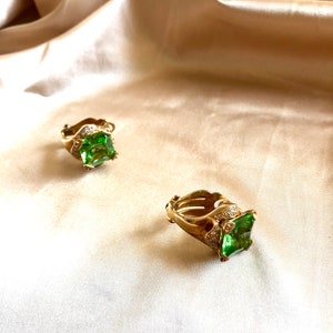 Green Step Cut Crystal Gold Earrings, Vintage Gold Earrings, Wedding Earrings, Victorian Green Earrings, Crystal Earrings image 4