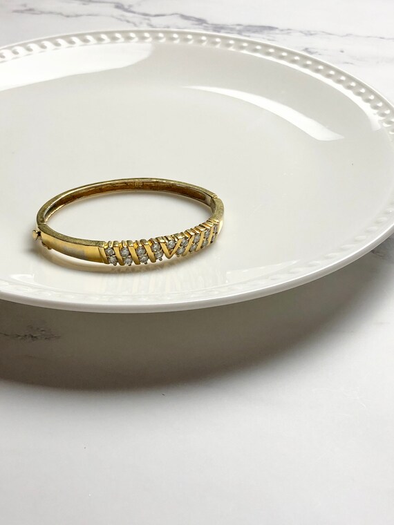 Vintage Cubic Zirconia Gold Vermeil Bangle Bracel… - image 3
