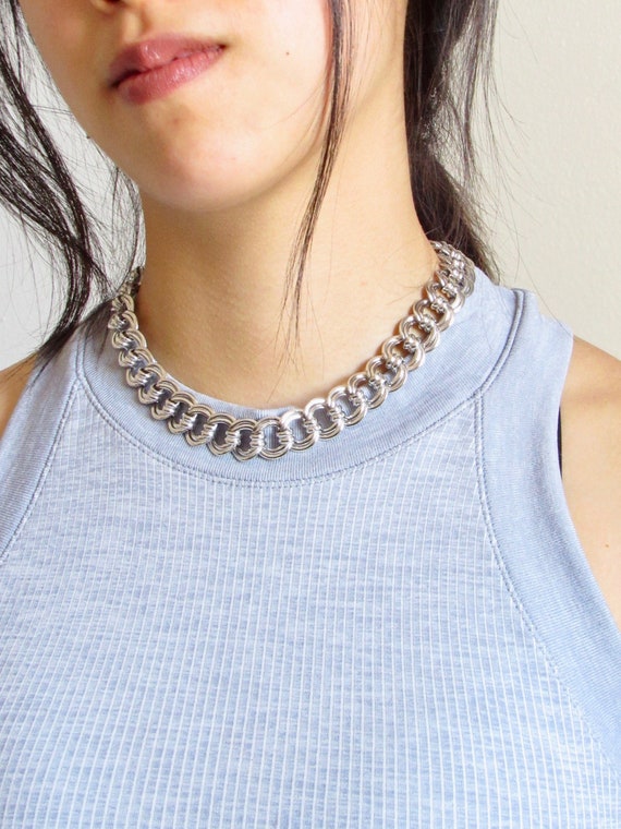 Cable Chain Silver Chunky Necklace, Vintage Silver