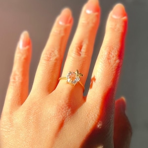 Honeybee Natural Quartz Ring 18k Gold Vermeil | Natural Crystal Gold Ring | Soft Sparkle Jewelry | Cooling Clear Gem Ring Gift for Her