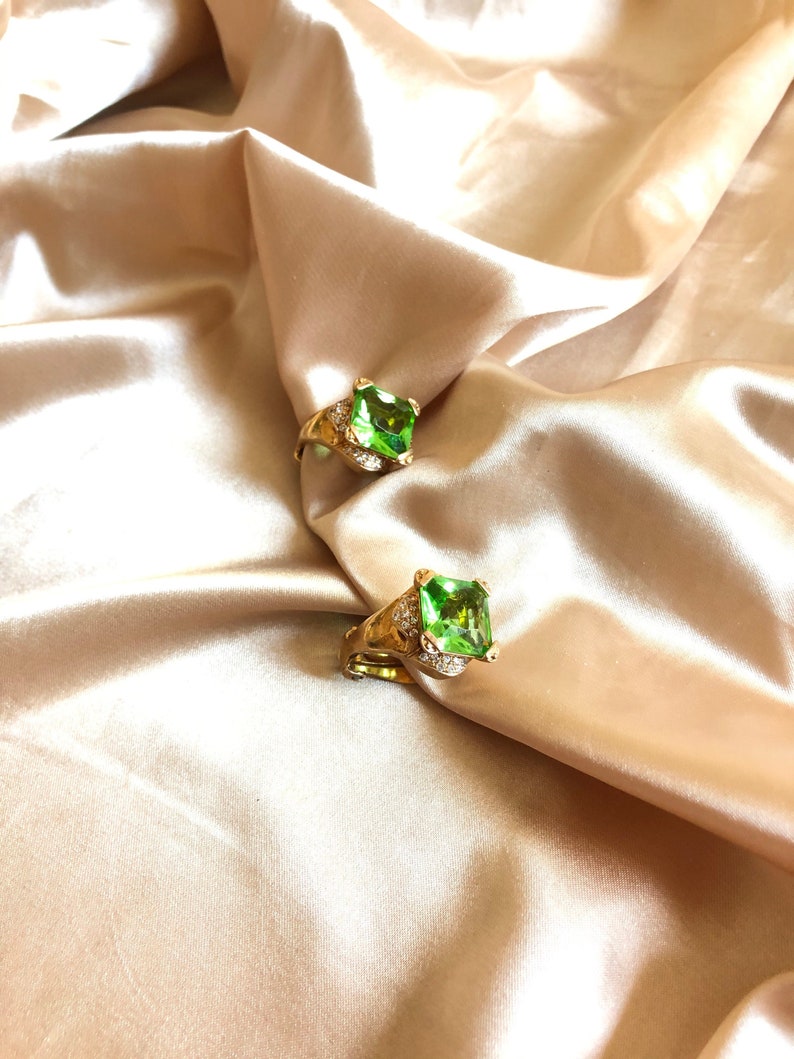 Green Step Cut Crystal Gold Earrings, Vintage Gold Earrings, Wedding Earrings, Victorian Green Earrings, Crystal Earrings image 2