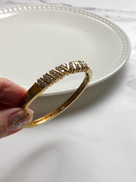 Vintage Cubic Zirconia Gold Vermeil Bangle Bracel… - image 4