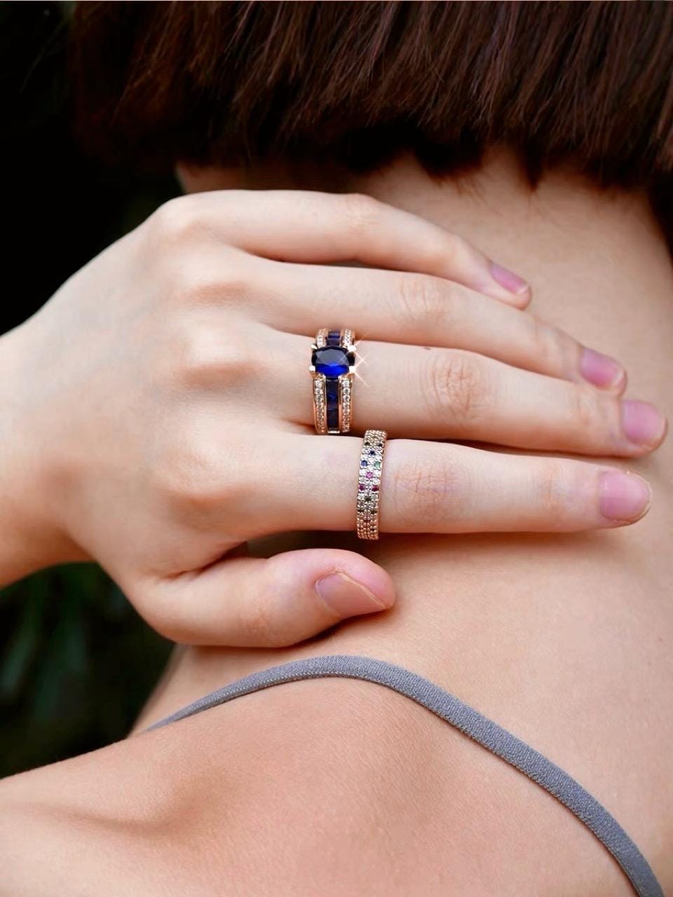 18K Gold-Filled Sapphire Ring - Royal Blue Gemstone, Vintage Inspired Ring, Wide Band Ring for Women, everyday ring
