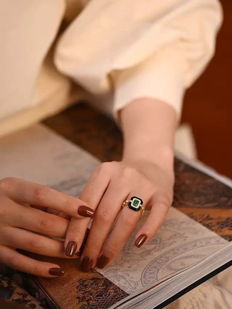 Malachite 18k Gold Ring, Art Deco Ring, Promise Ring, Malachite Ring, statement Ring, Cocktail Ring, silver Ring image 3