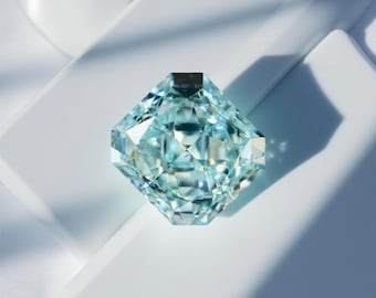 GIA Fancy Greenish Blue Natural Diamond 0.52ct | Maldives Blue Diamond, VS1 Step Cut Radiant | Rare Diamond, Custom Engagement Ring