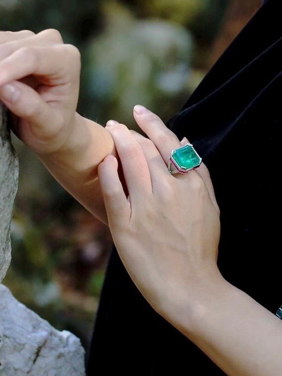 Emerald Art Deco Cocktail Ring Bold Statement Ring With Green
