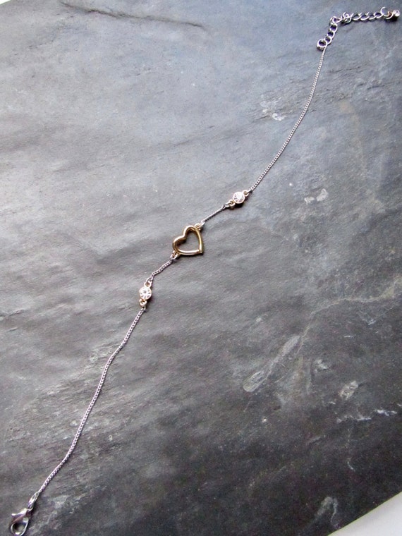 Dainty Heart Silver Anklet, Silver Anklet, Vintage