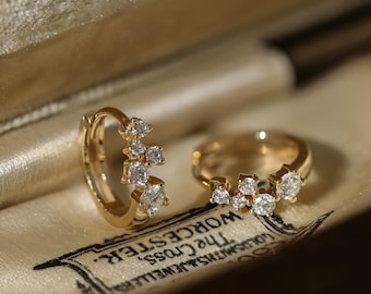 Quiet Luxury 18K Solid Gold Huggie Hoops | Diamonds in D/E VS | Everyday Fine Jewelry | Stackable Sparkle | Ethical Gift for Her