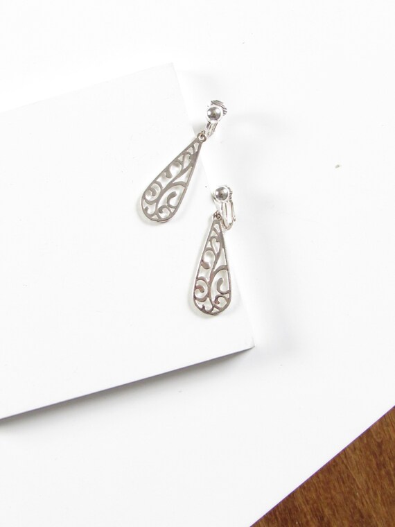 Teardrop Filigree Silver Dangle Earrings, Vintage… - image 2