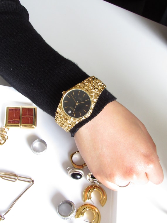Vintage Black Dial Ladies Watch in Gold, Vintage … - image 1