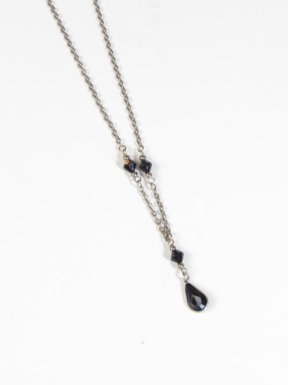 Vintage Dainty Teardrop Black Glass Silver Pendan… - image 3