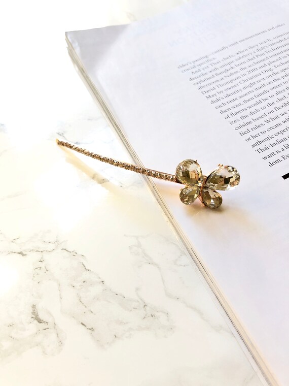 Butterfly Crystal 14k Gold Plated Bobby Pin Gold Hair Clip Etsy