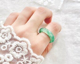 Mottled Green Icy Jade Ring, Jade Ring,Natural Jade Ring, Ic yJade Band, Sprin Ring, Green Ring, Mottled Spring Jade Ring, Wedding Ring