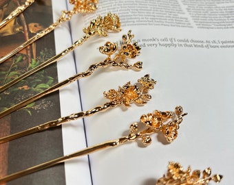 Gold Flower Hair Stick, Gold Hair Jewelry, Gold Hair Accessories, Gold Hair Pin, Floral Hair Stick, Wedding Hair Accessories