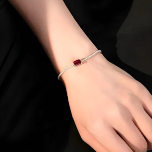 Ruby and Diamond Tennis Bracelet in 18k White Gold – Sterling Silver Adjustable Bracelet with Vivid Red Ruby and Dazzling Diamonds