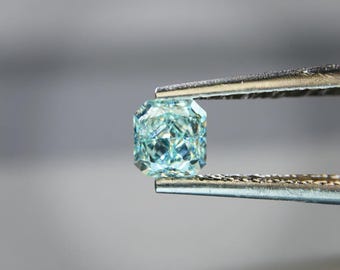 GIA Fancy Greenish Blue Natural Diamond 0.52ct | Maldives Blue Diamond, VS1 Step Cut Radiant | Rare Diamond, Custom Engagement Ring