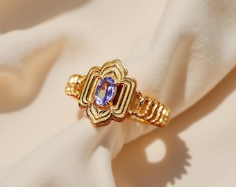 14K Gold Natural Tanzanite Ring | 18k Gold Vermeil Ring , Solid 18k Gold Option Available | Elegant Cocktail Ring for Women | Gift