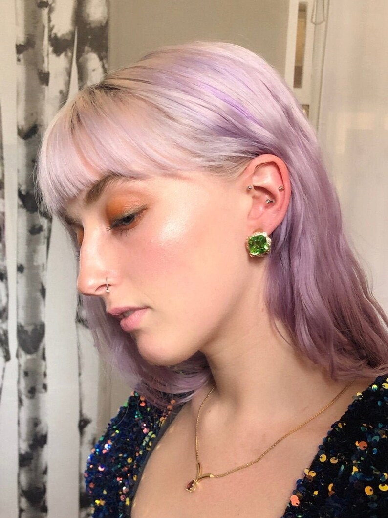 Green Step Cut Crystal Gold Earrings, Vintage Gold Earrings, Wedding Earrings, Victorian Green Earrings, Crystal Earrings image 1