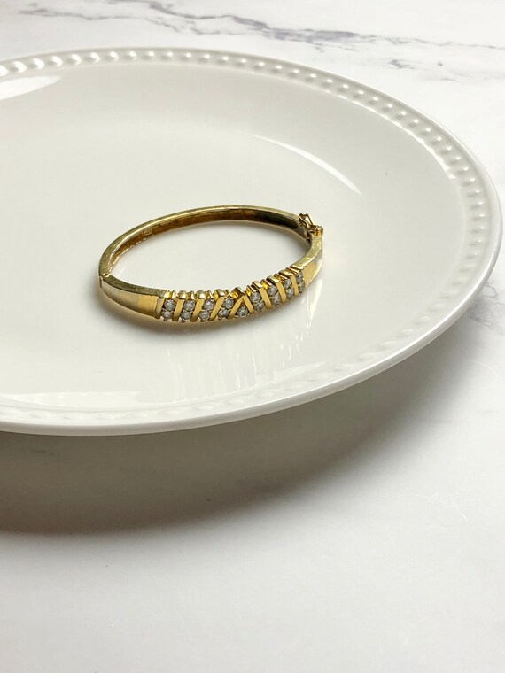 Vintage Cubic Zirconia Gold Vermeil Bangle Bracel… - image 7