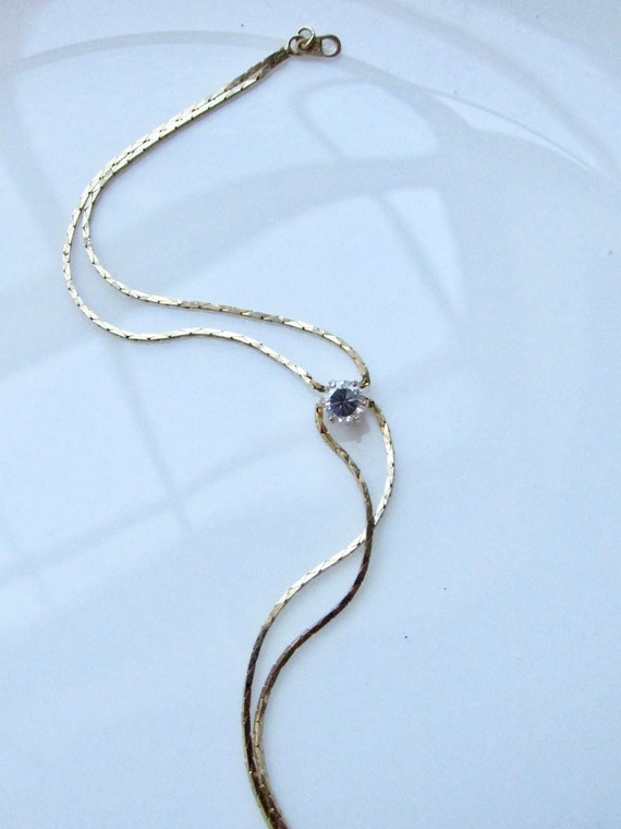 Dainty Zircon Two Strand Gold Anklet | Vintage Gol