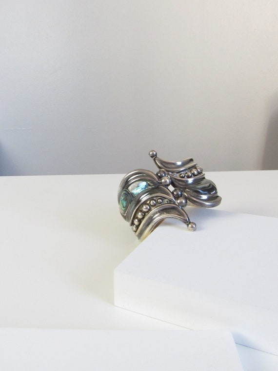 Sterling Silver Abalone Cuff Bracelet, Vintage Me… - image 1