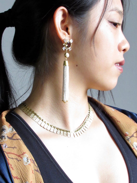 AM DBL Rectangle Gold Choker Necklace, Vintage Gol