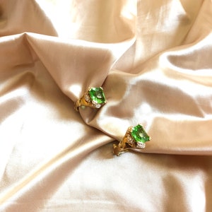 Green Step Cut Crystal Gold Earrings, Vintage Gold Earrings, Wedding Earrings, Victorian Green Earrings, Crystal Earrings image 5