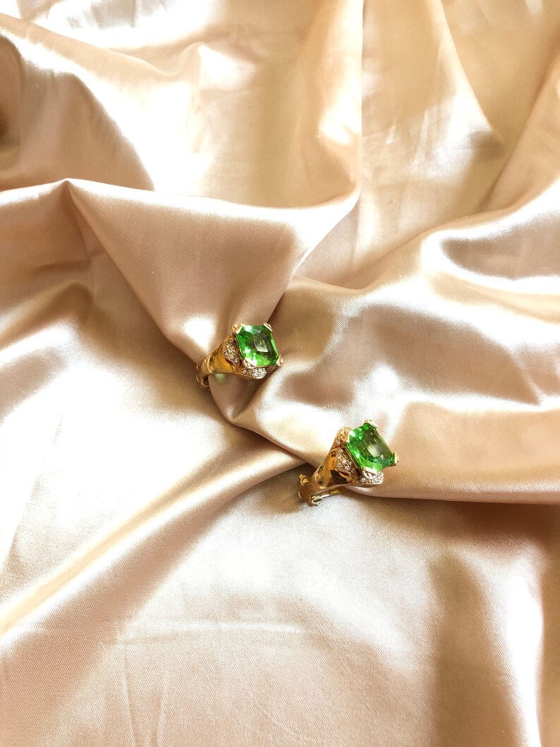 Green Step Cut Crystal Gold Earrings, Vintage Gold Earrings, Wedding Earrings, Victorian Green Earrings, Crystal Earrings image 5