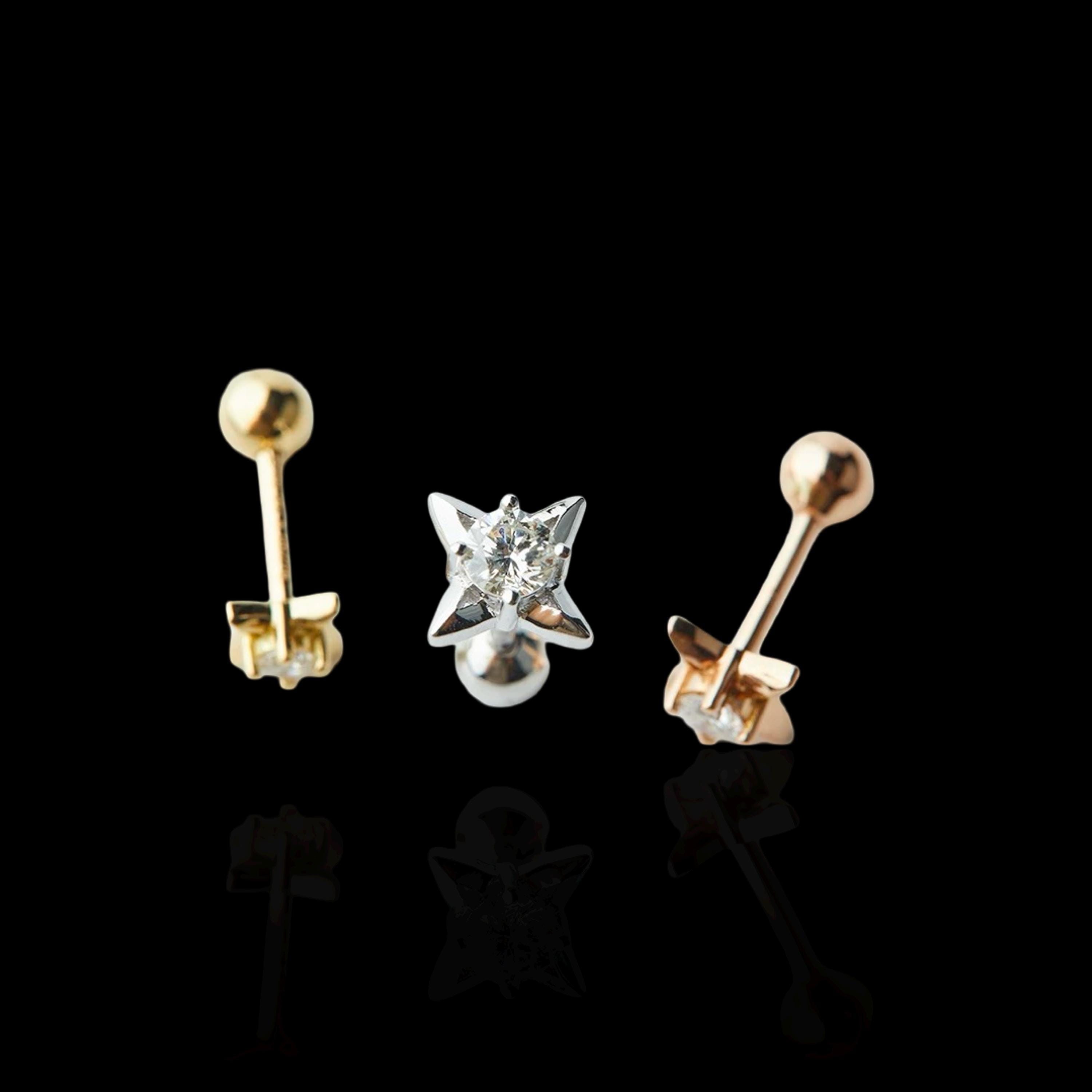 18K Solid Gold Star Diamond Earrings | Natural Earth Mined Diamond 