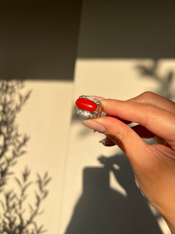 Japanese Red Coral (OX Blood Coral) and Diamond Ri