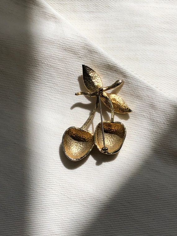 Cherry Gold Statement Brooch Pin | Vintage Gold B… - image 4