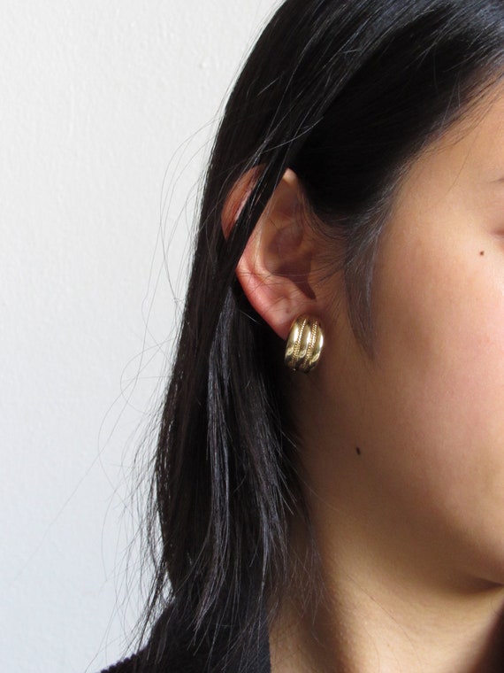 80s Givenchy Striped Gold Half Hoop Earrings, Vint